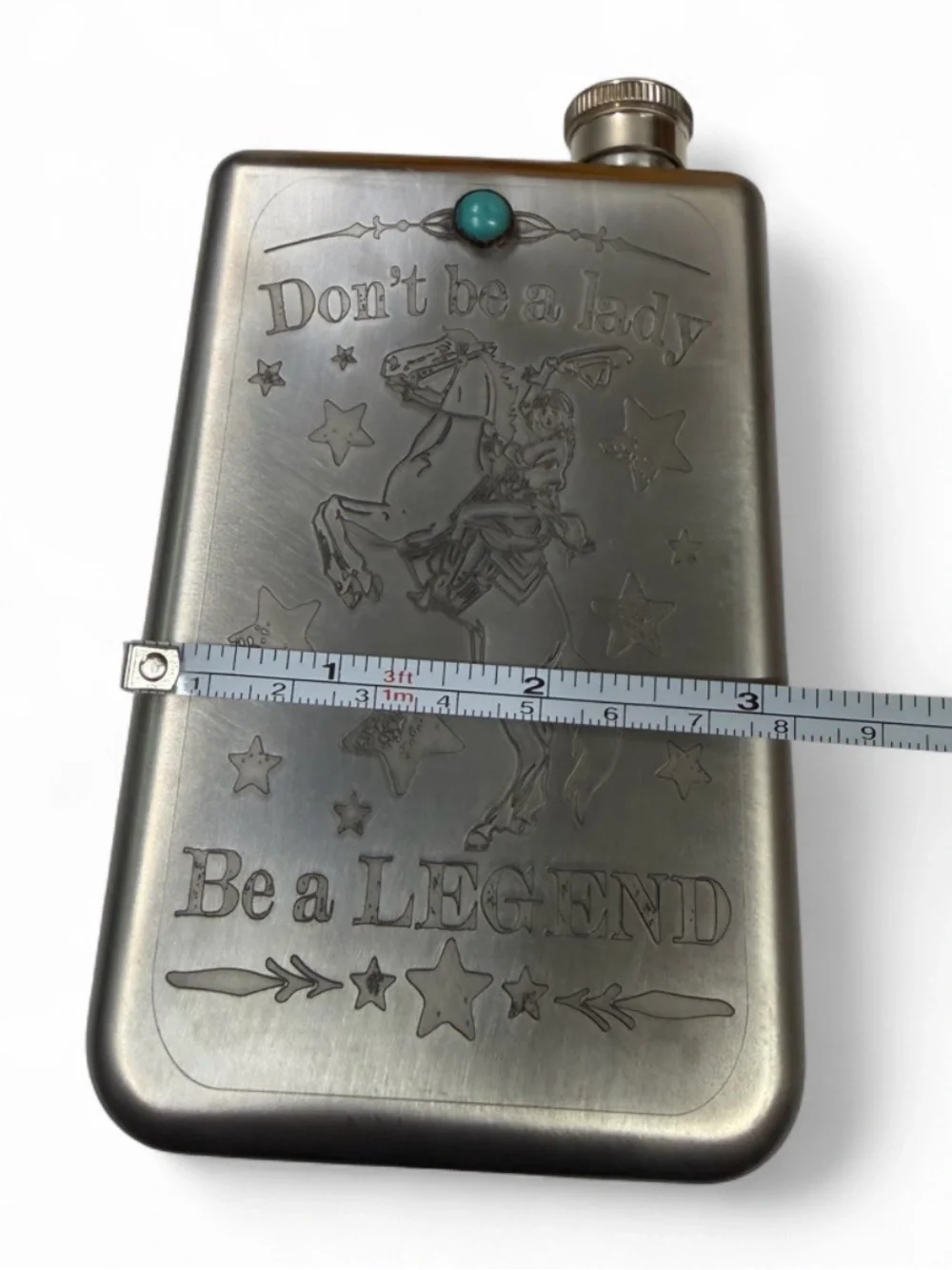 Stainless Steel 'Don't Be a Lady' Turquoise Accent Hip Flask